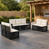 vidaXL Tuinbank Set 8 pcs Zwart en Crème Wit poly rattan