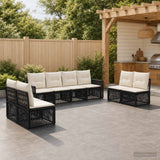 vidaXL Tuinbank Set 9 pcs Zwart en Crème Wit poly rattan