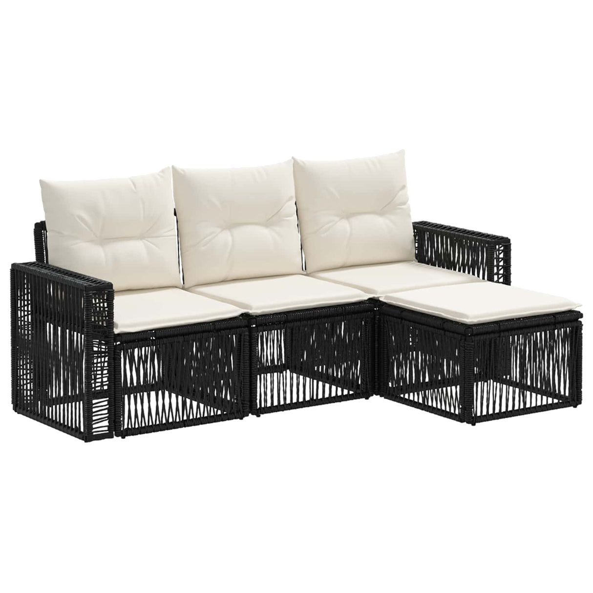 vidaXL Tuinbank Set 5 pcs Zwart en Crème Wit poly rattan