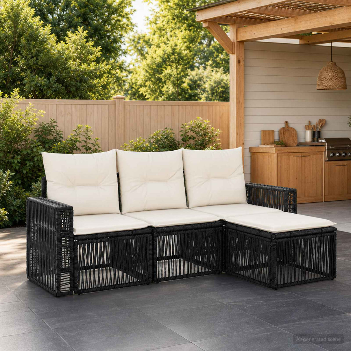 vidaXL Tuinbank Set 5 pcs Zwart en Crème Wit poly rattan
