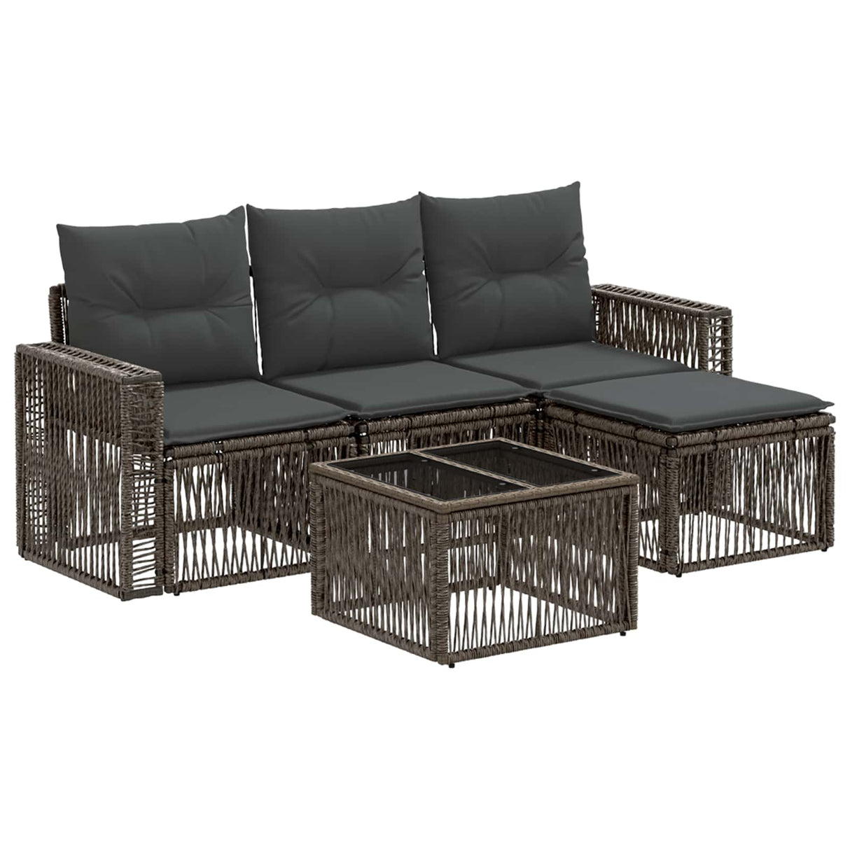 vidaXL Tuinbank Set 5 pcs Zwart en Crème Wit poly rattan