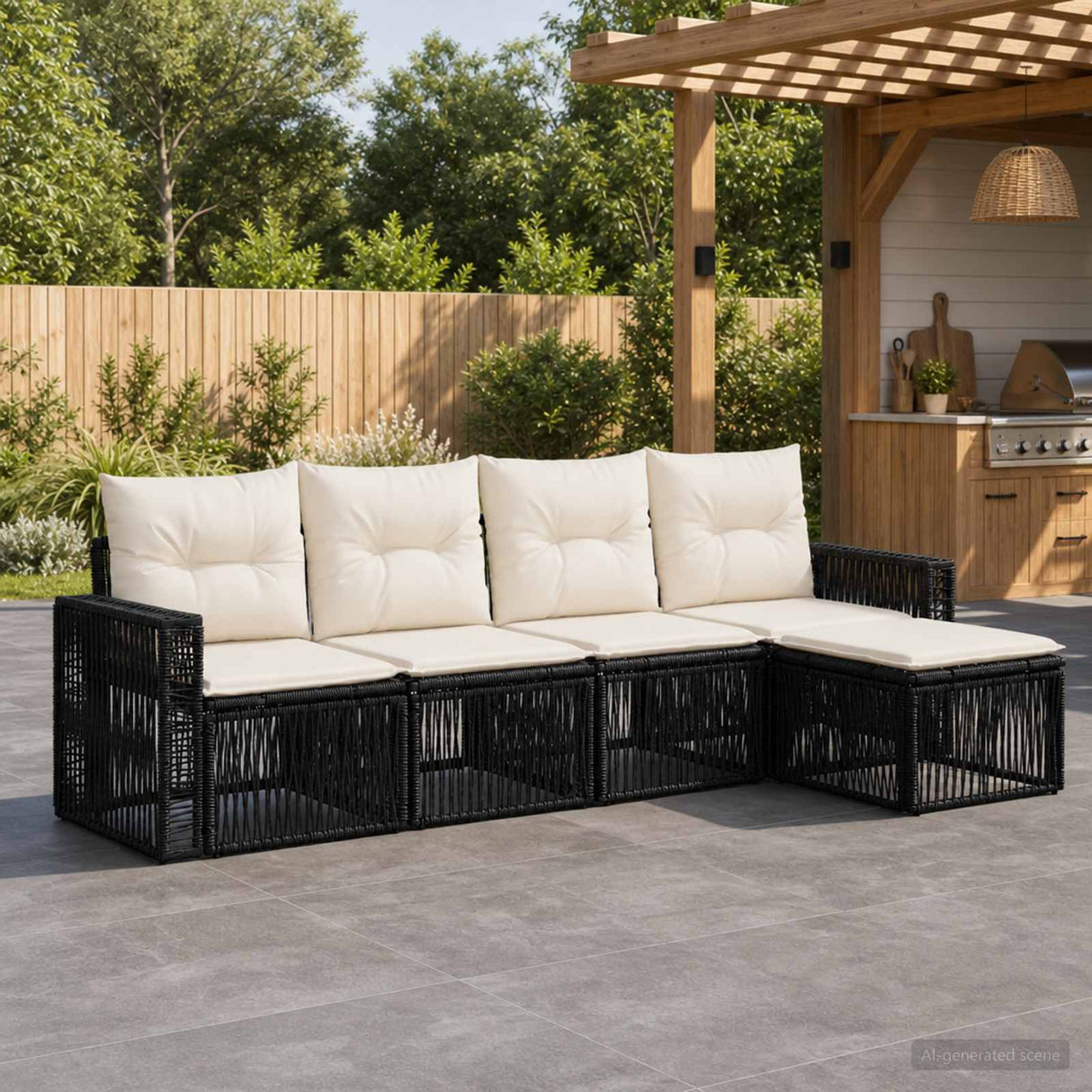 vidaXL Garden Sofa Set 6 pcs Black and Cream White poly rattan
