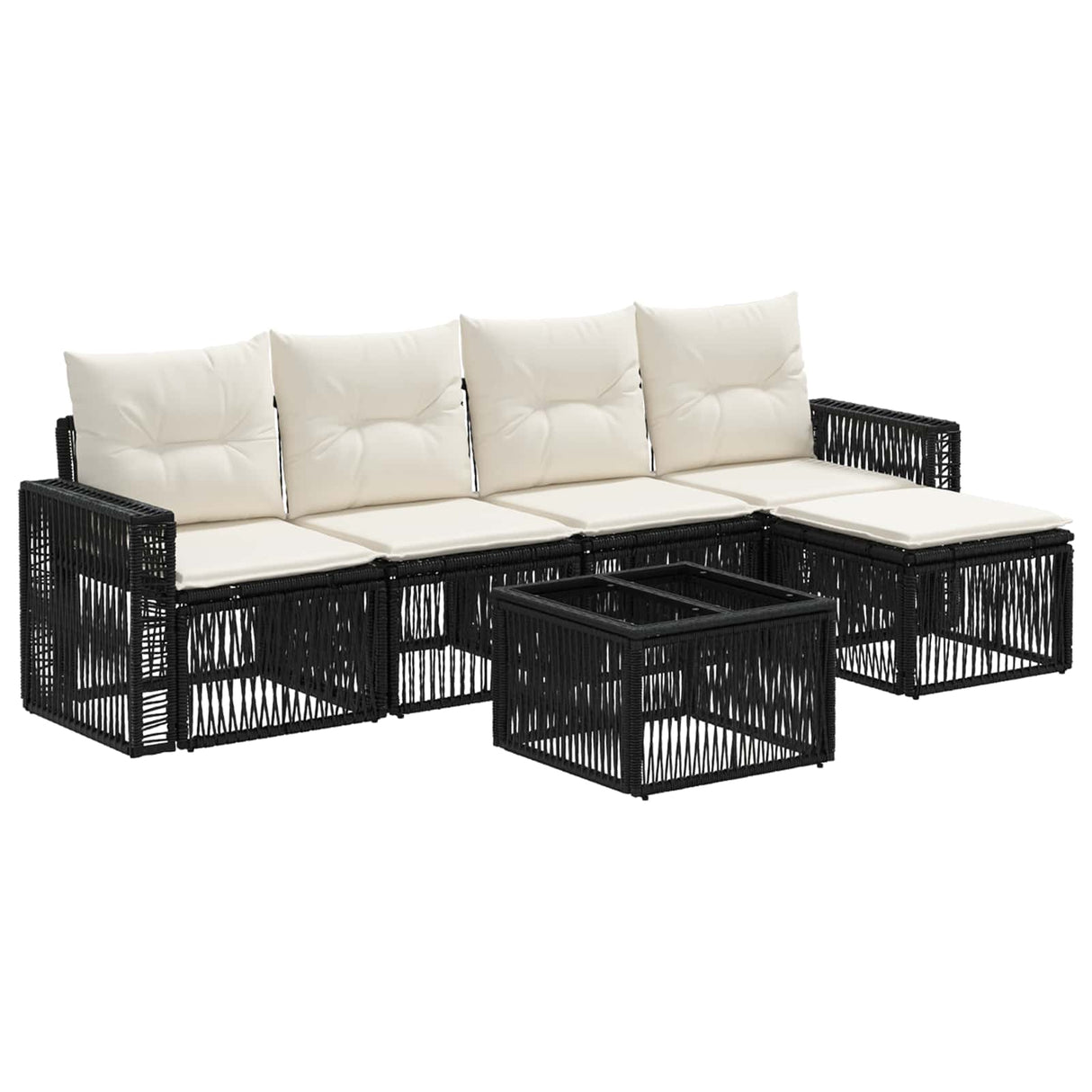 vidaXL Garden Sofa Set 6 pcs Black and Cream White poly rattan