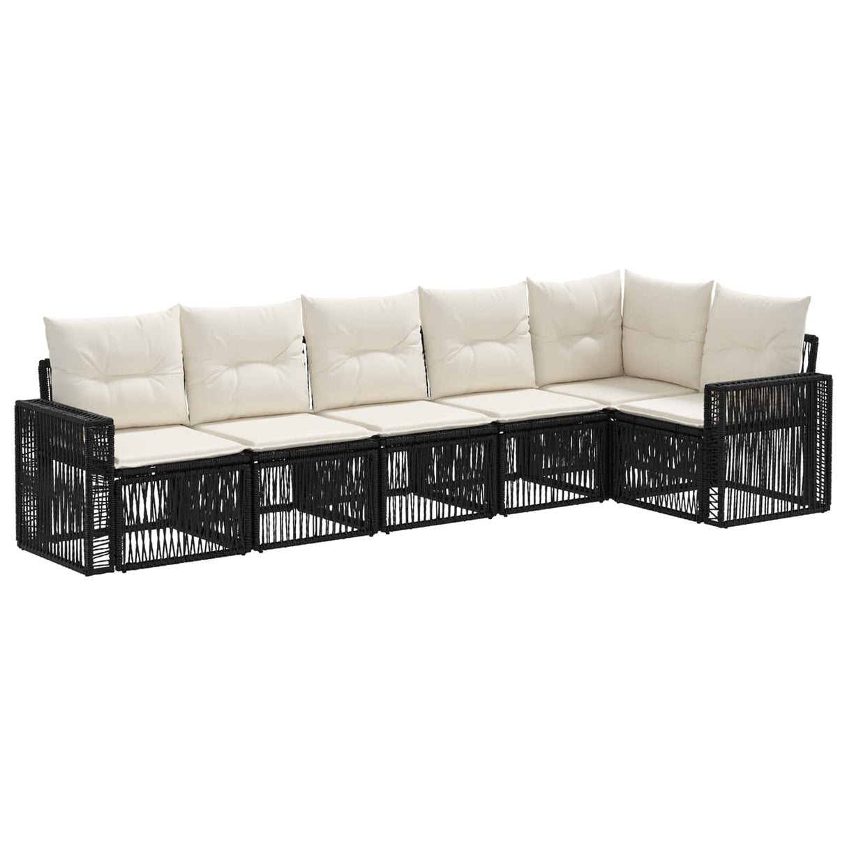 vidaXL Tuinbank Set 7 pcs Zwart en Crème Wit poly rattan