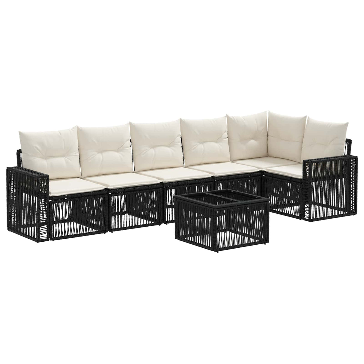 vidaXL Tuinbank Set 7 pcs Zwart en Crème Wit poly rattan