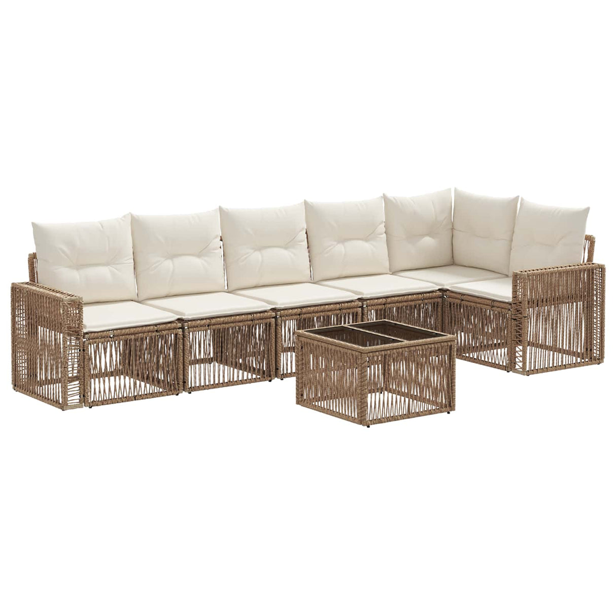 vidaXL Tuinbank Set 7 pcs Zwart en Crème Wit poly rattan