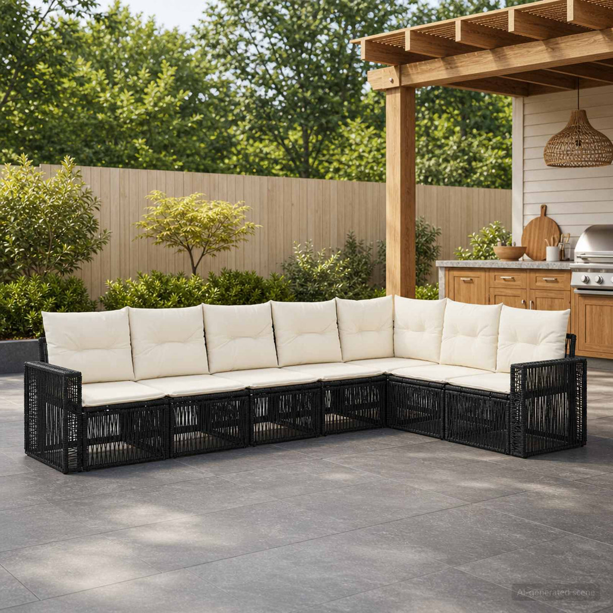 vidaXL Garden Lounge Set 8 pcs Black and Cream White poly rattan