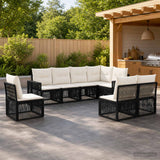 vidaXL Tuinbank Set 9 pcs Zwart en Crème Wit poly rattan