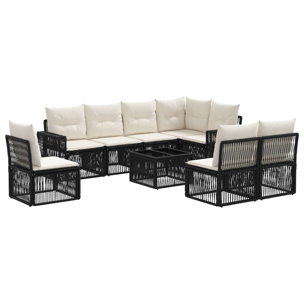 vidaXL Tuinbank Set 9 pcs Zwart en Crème Wit poly rattan