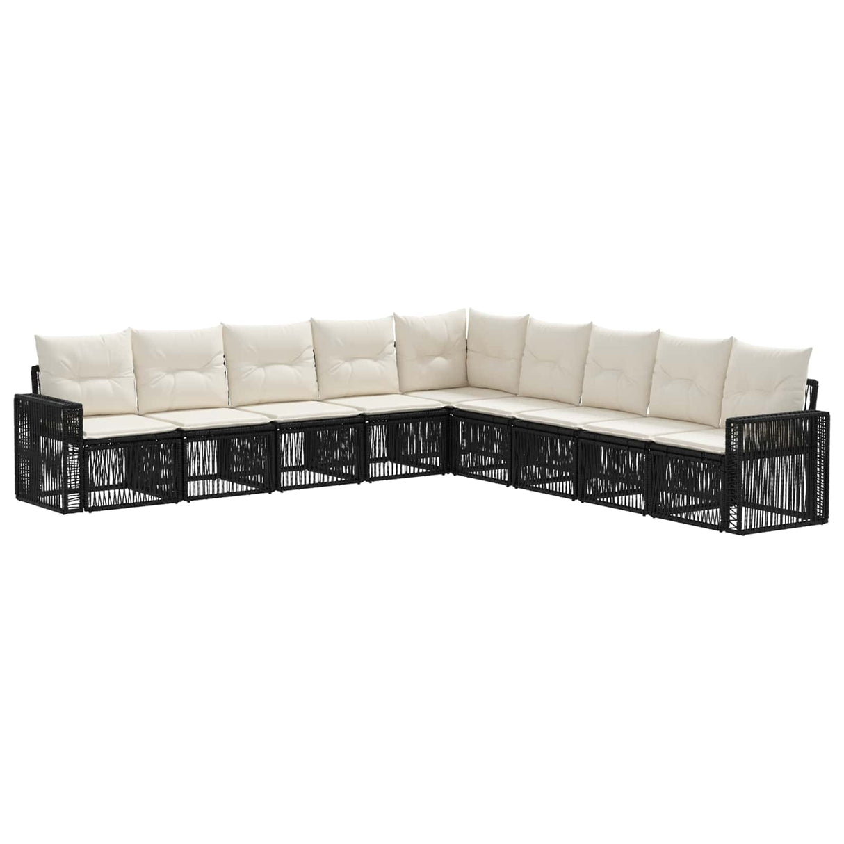 vidaXL Tuinbank Set 10 pcs Zwart en Crème Wit poly rattan