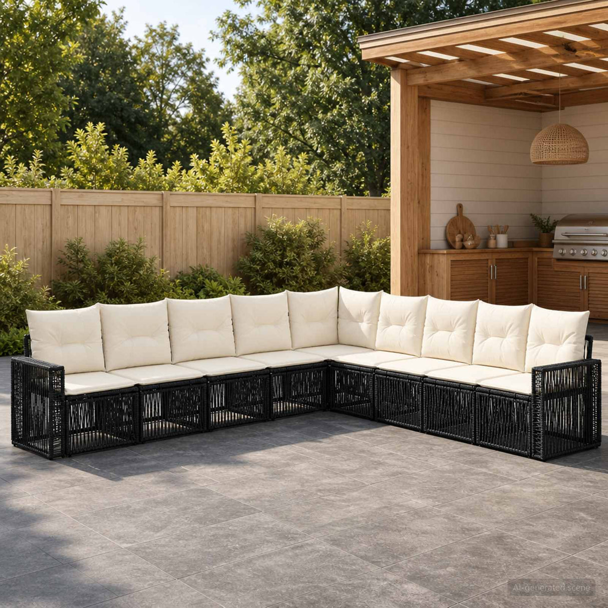 vidaXL Tuinbank Set 10 pcs Zwart en Crème Wit poly rattan