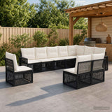 vidaXL Tuinbank Set 11 pcs Zwart en Crème Wit poly rattan