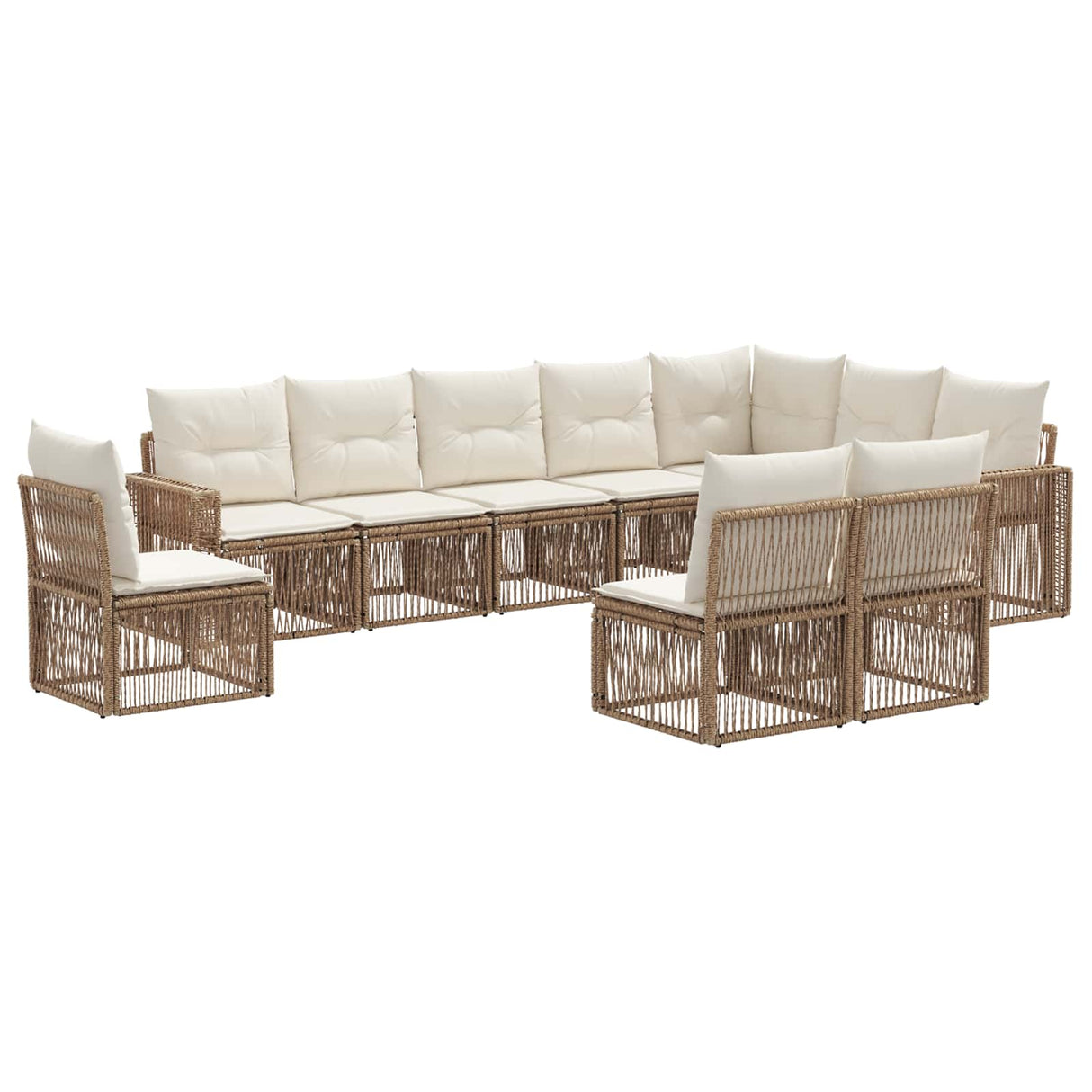 vidaXL Tuinbank Set 11 pcs Zwart en Crème Wit poly rattan