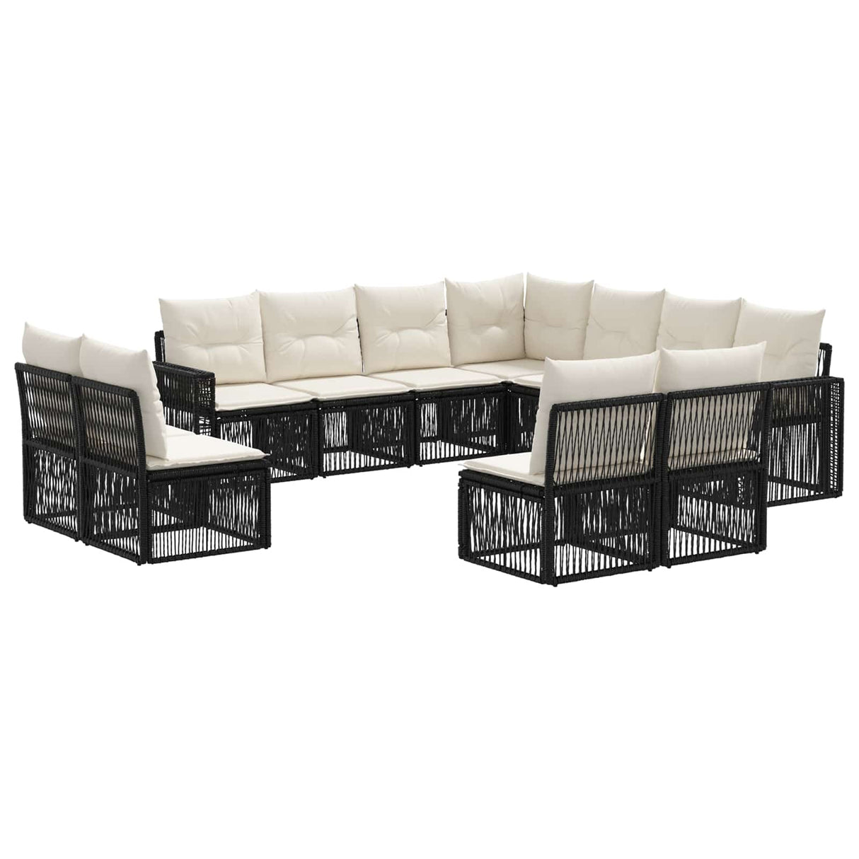 vidaXL Tuinbank Set 12 pcs Zwart en Crème Wit poly rattan