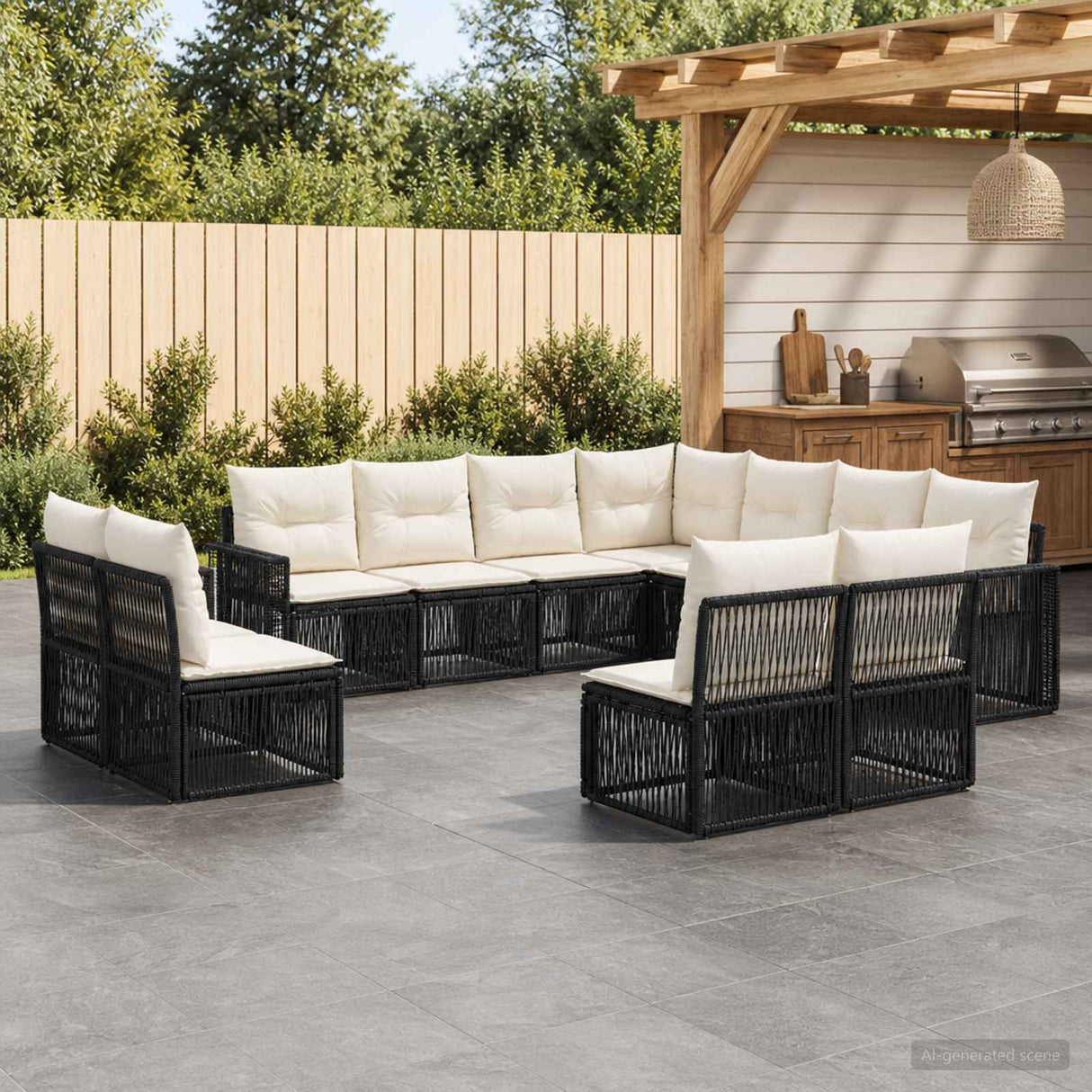vidaXL Tuinbank Set 12 pcs Zwart en Crème Wit poly rattan