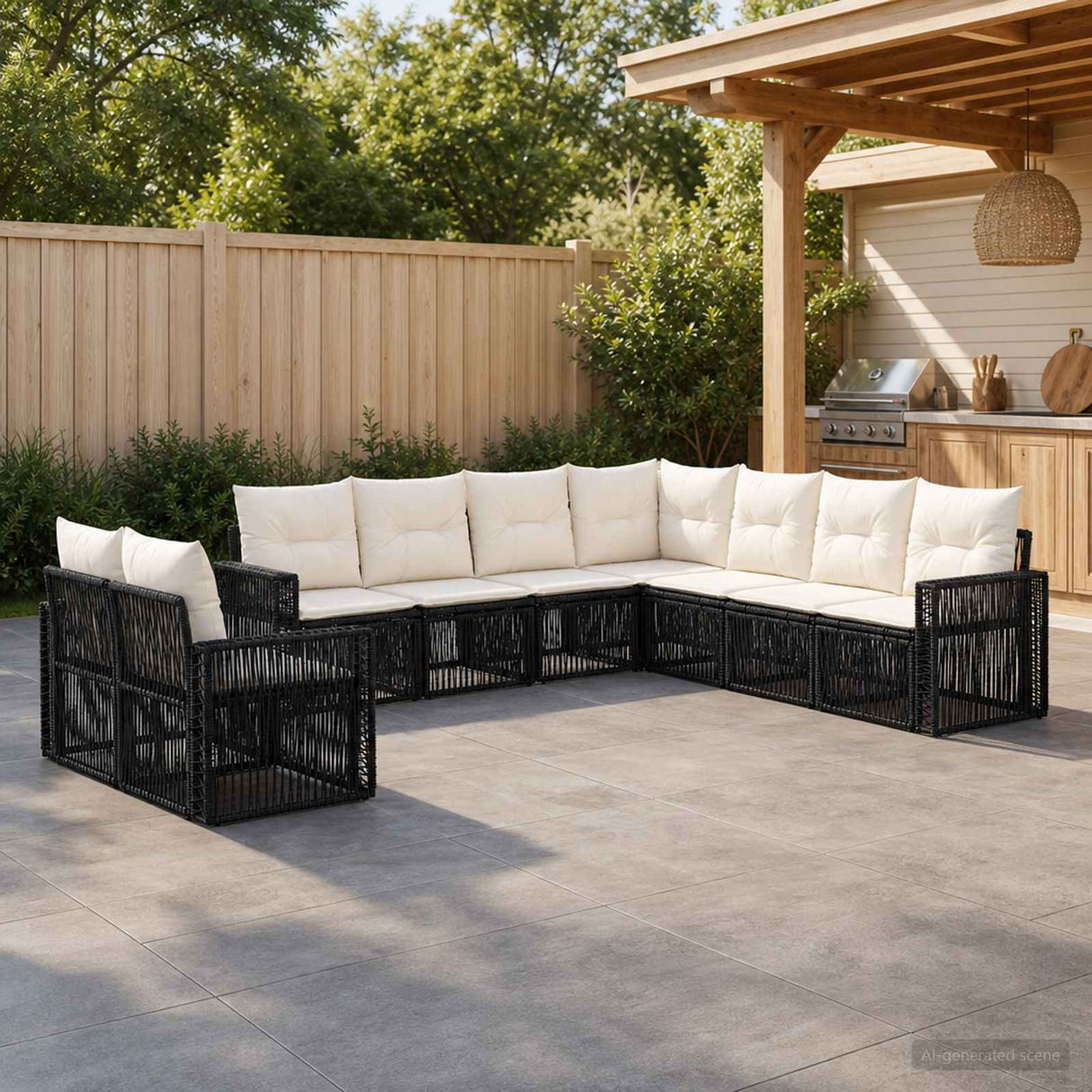 vidaXL Tuinbank Set 10 pcs Zwart en Crème Wit poly rattan