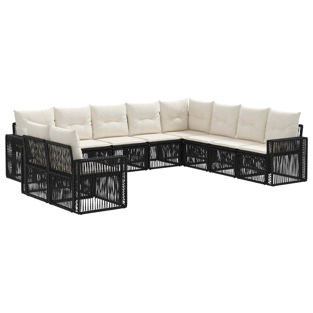 vidaXL Tuinbank Set 11 pcs Zwart en Crème Wit poly rattan