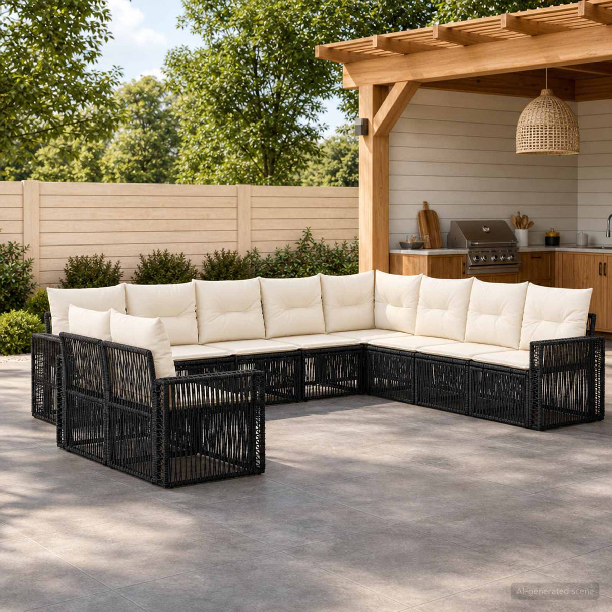 vidaXL Tuinbank Set 11 pcs Zwart en Crème Wit poly rattan