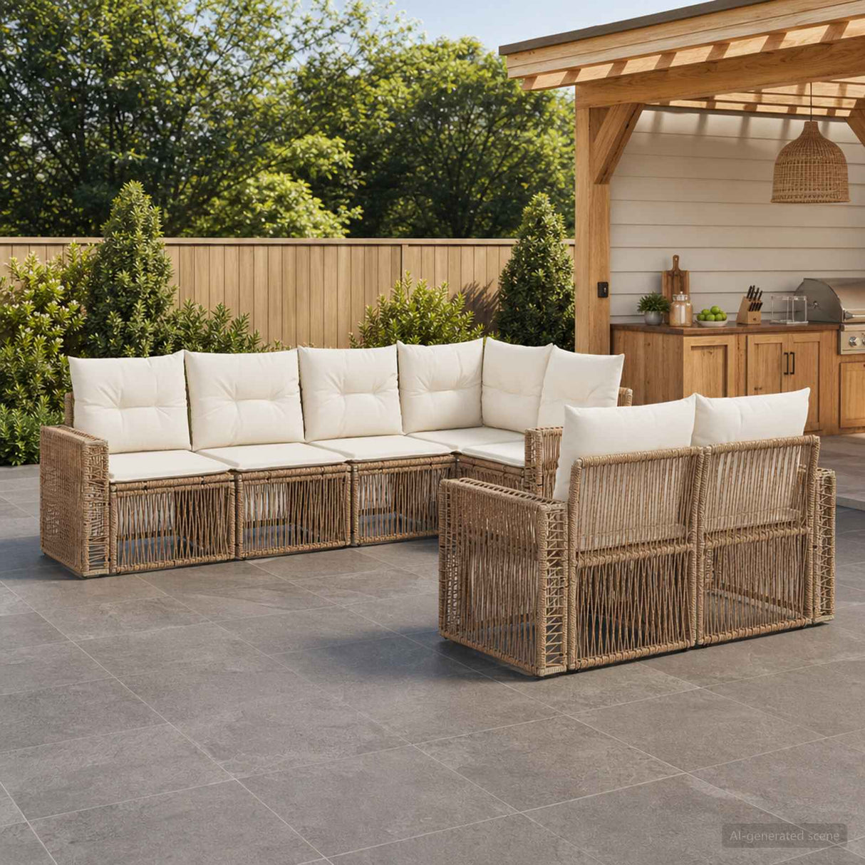 vidaXL Tuinbank Set 7 st 7-Aantal zitplaatsen Zwart en Crème Wit