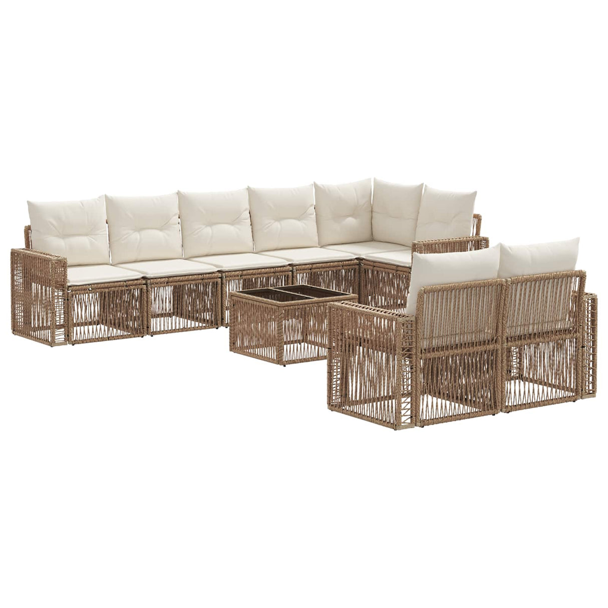 vidaXL Tuinbank Set 9 pcs Zwart en Crème Wit poly rattan