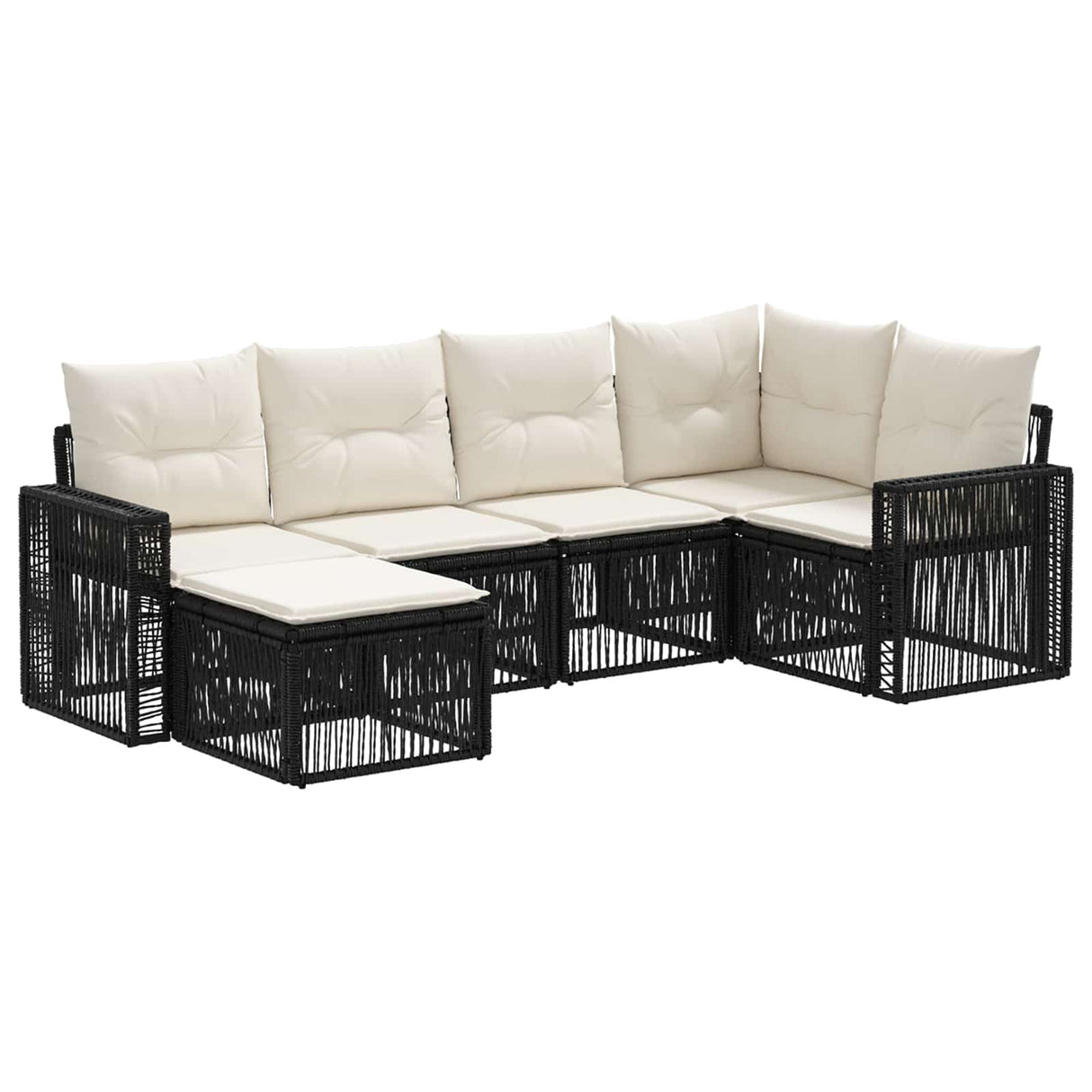 vidaXL Tuinbank Set 7 pcs Zwart en Crème Wit poly rattan