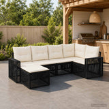 vidaXL Tuinbank Set 7 pcs Zwart en Crème Wit poly rattan