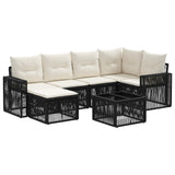 vidaXL Tuinbank Set 7 pcs Zwart en Crème Wit poly rattan