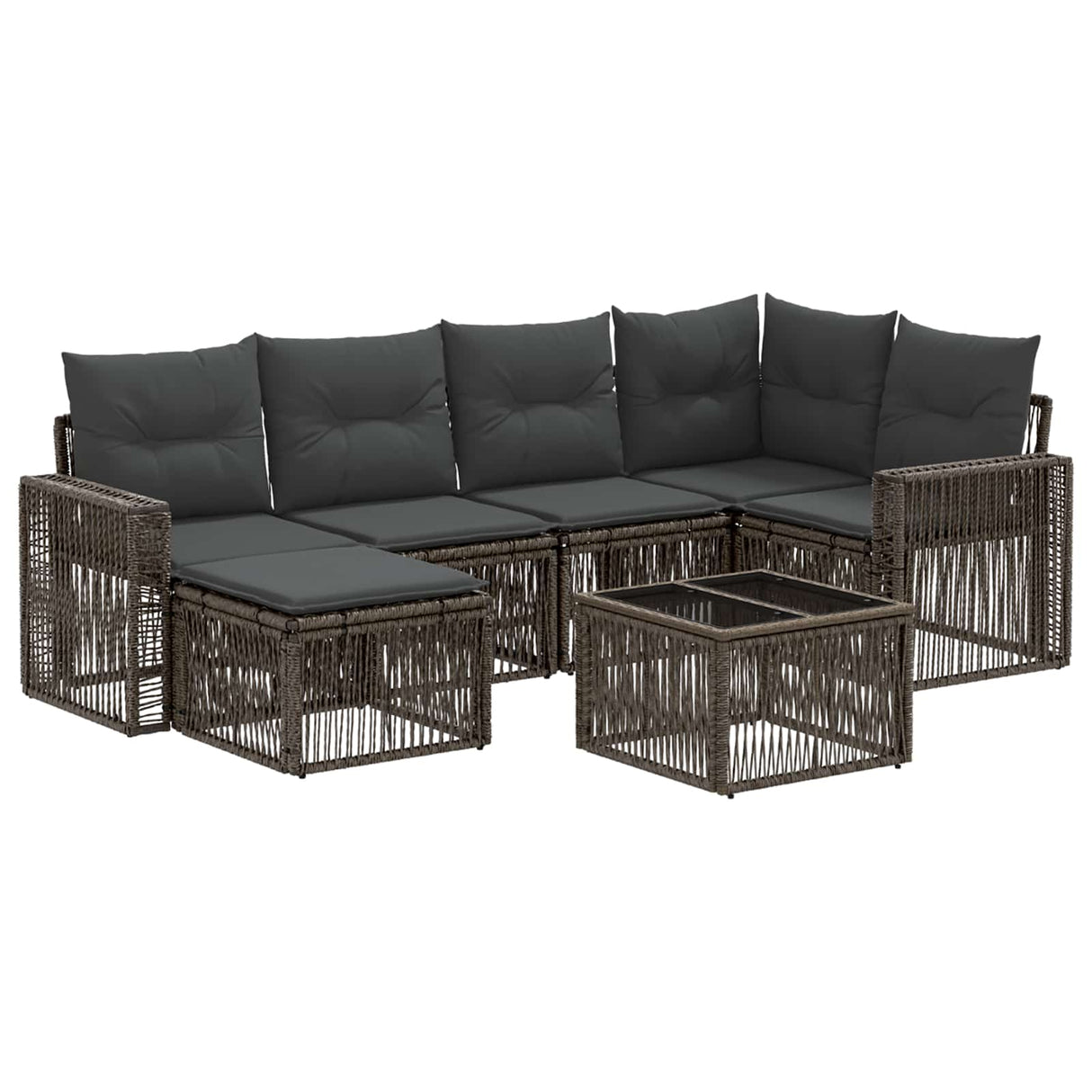 vidaXL Tuinbank Set 7 pcs Zwart en Crème Wit poly rattan
