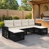 vidaXL Tuinbank Set 7 pcs Zwart en Crème Wit poly rattan