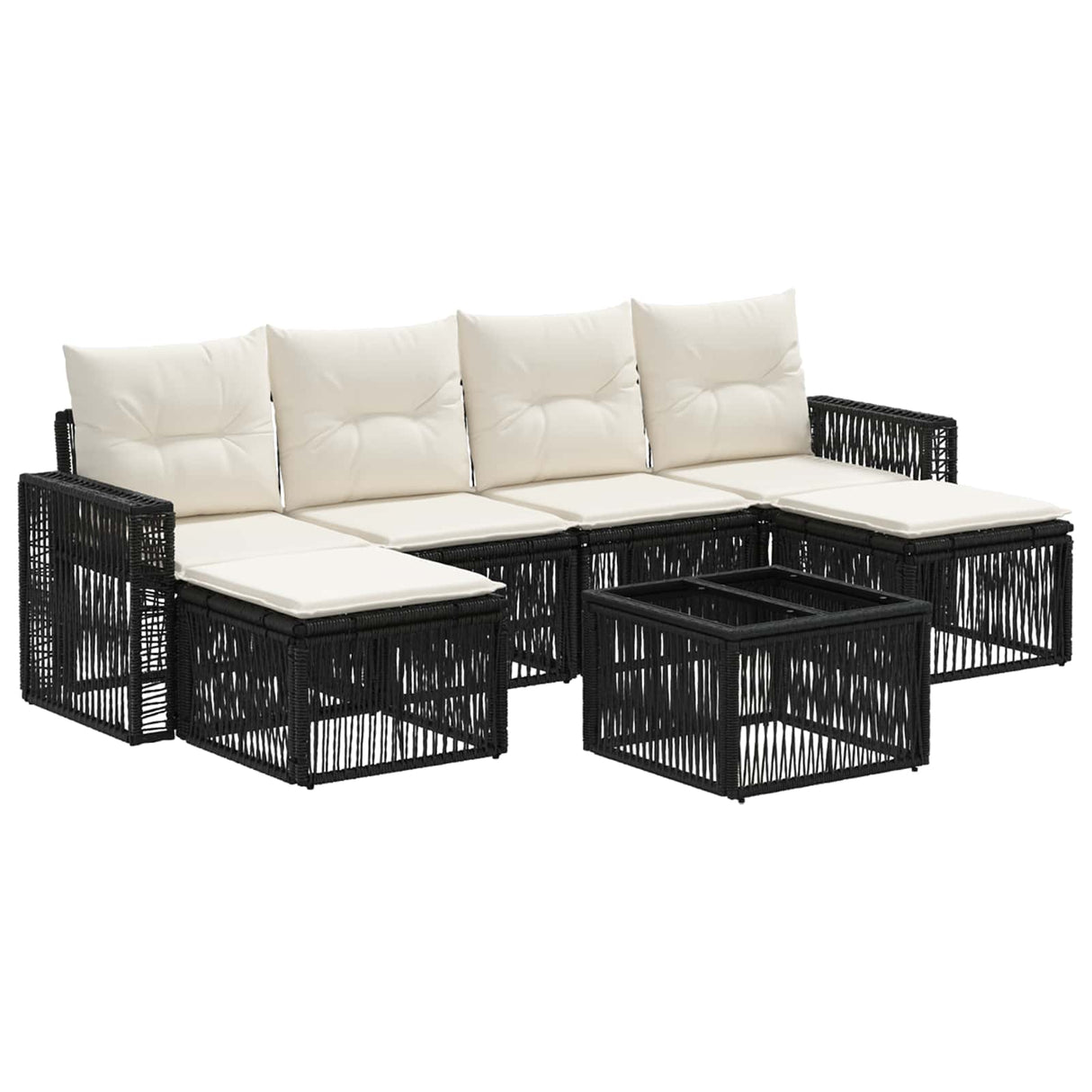 vidaXL Tuinbank Set 7 pcs Zwart en Crème Wit poly rattan