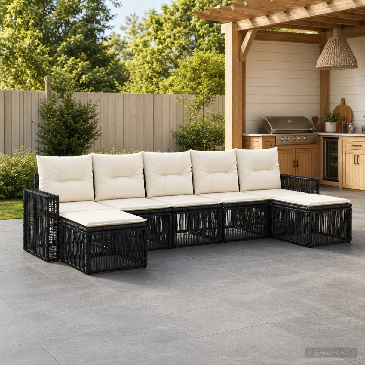 vidaXL Tuinbank Set 8 pcs Zwart en Crème Wit poly rattan