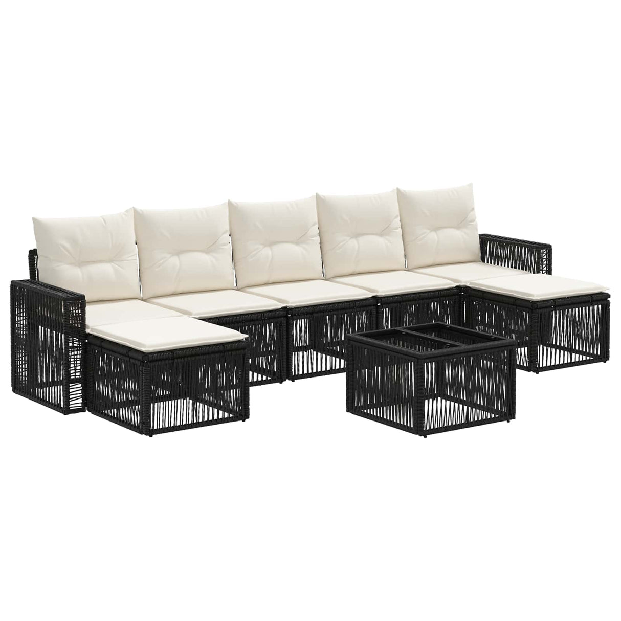 vidaXL Tuinbank Set 8 pcs Zwart en Crème Wit poly rattan