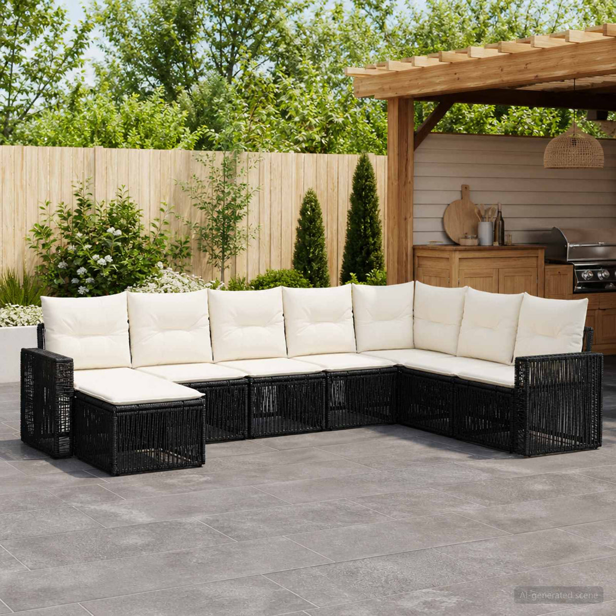 vidaXL Tuinbank Set 9 pcs Zwart en Crème Wit poly rattan