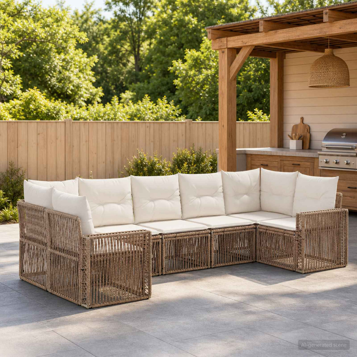 vidaXL Tuinbank Set 7 st 7-Aantal zitplaatsen Zwart en Crème Wit