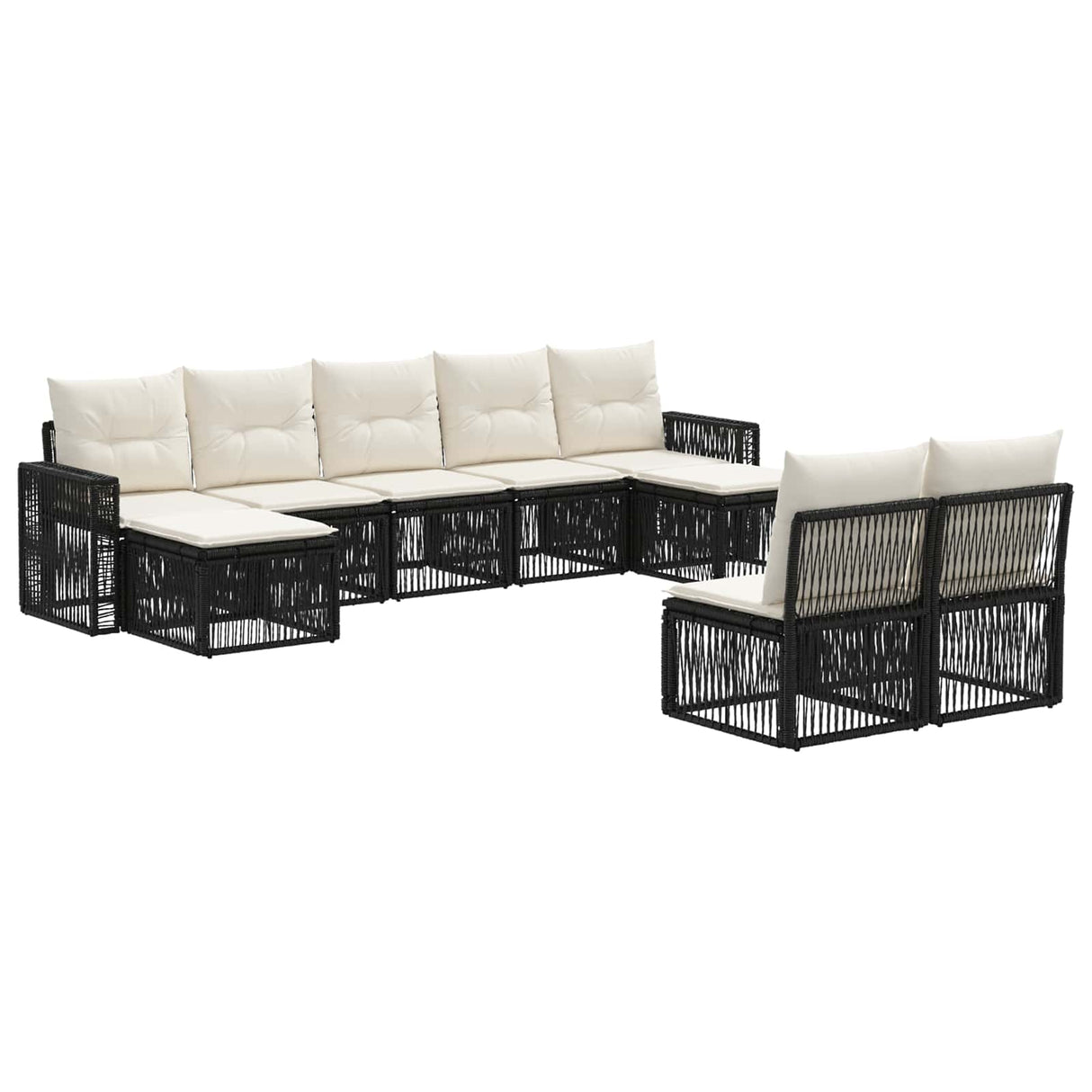 vidaXL Tuinbank Set 10 pcs Zwart en Crème Wit poly rattan