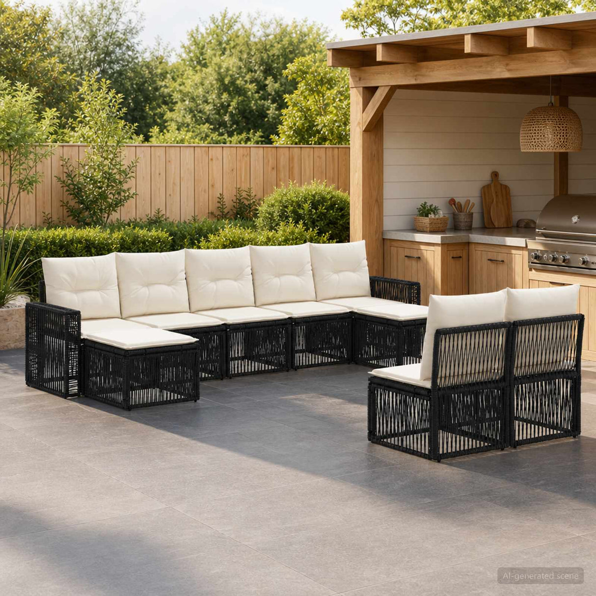 vidaXL Tuinbank Set 10 pcs Zwart en Crème Wit poly rattan