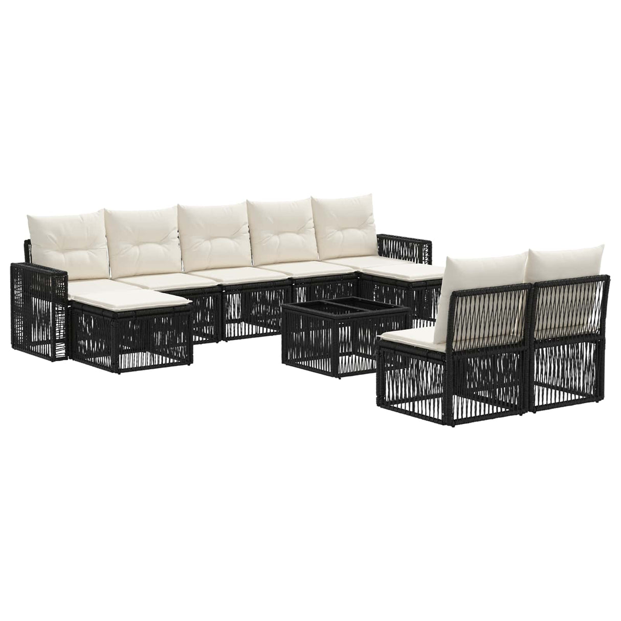 vidaXL Tuinbank Set 10 pcs Zwart en Crème Wit poly rattan