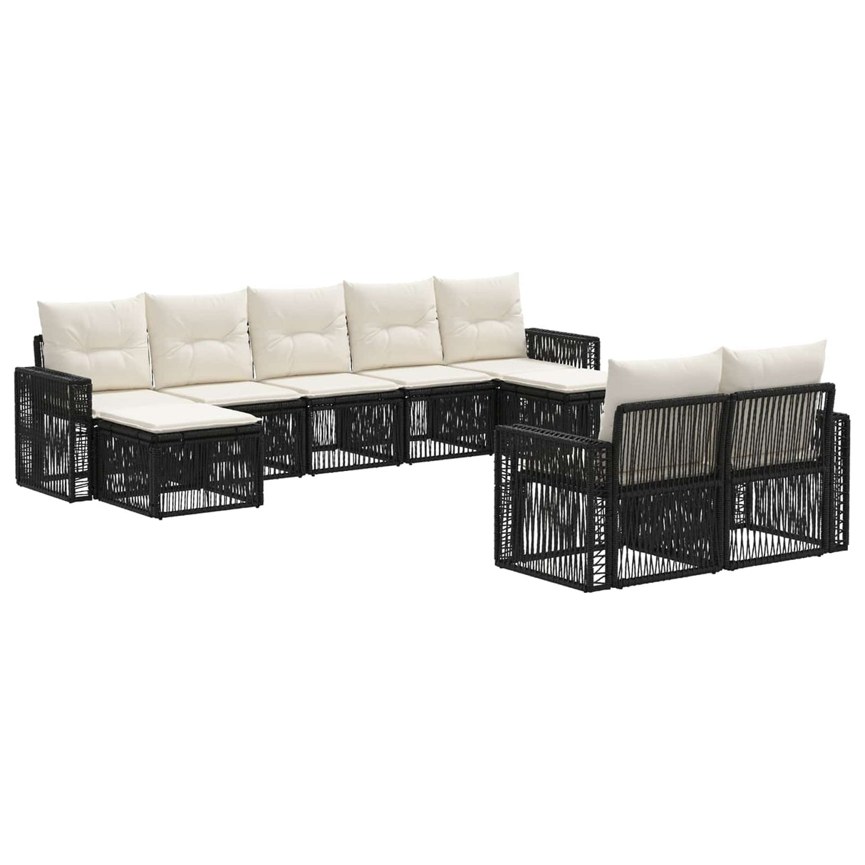 vidaXL Tuinbank Set 10 pcs Zwart en Crème Wit poly rattan