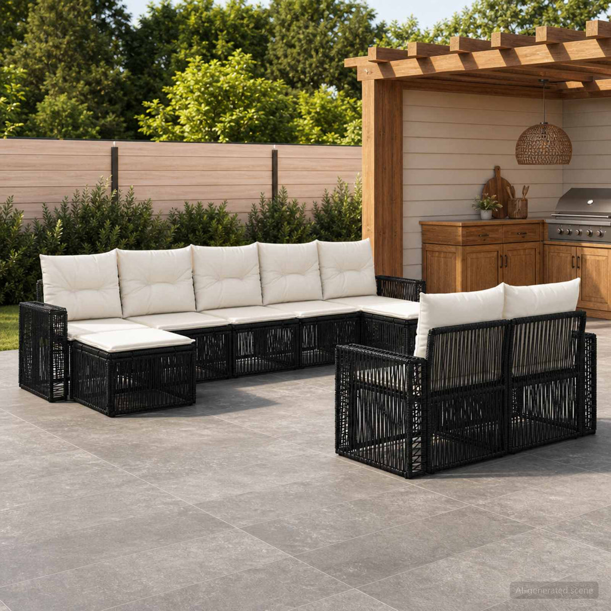 vidaXL Tuinbank Set 10 pcs Zwart en Crème Wit poly rattan