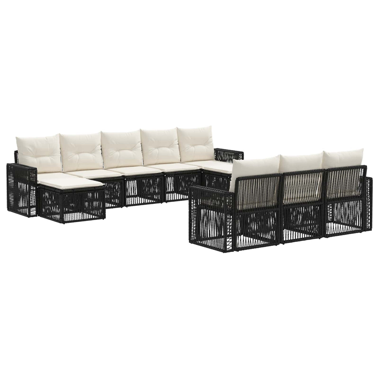 vidaXL Tuinbank Set 11 pcs Zwart en Crème Wit poly rattan