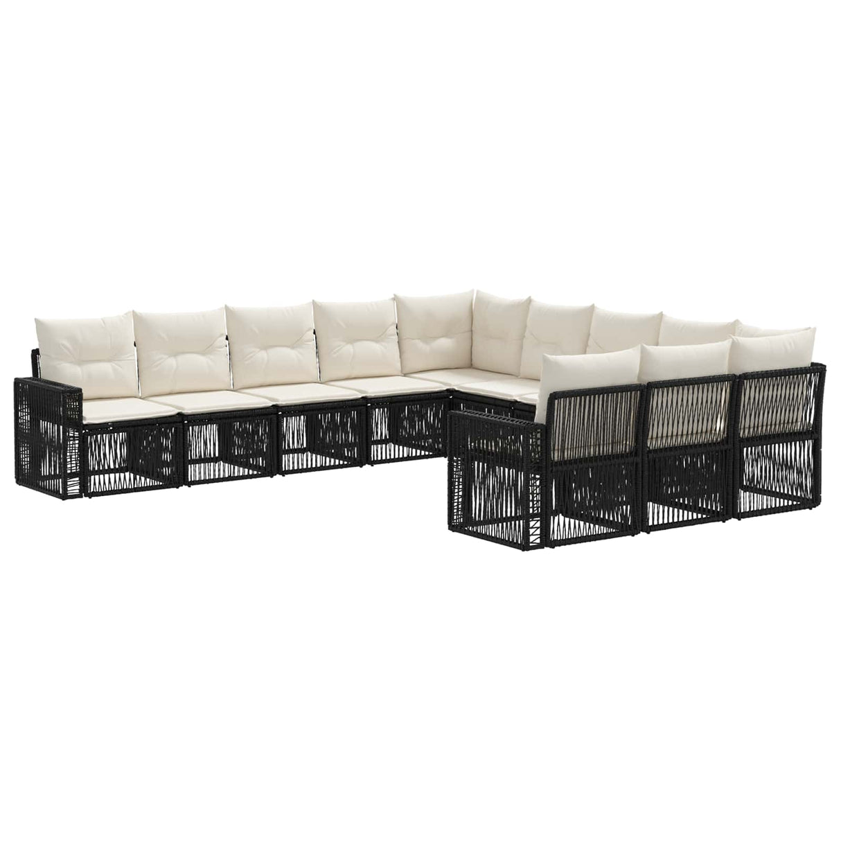 vidaXL Tuinbank Set 12 pcs Zwart en Crème Wit poly rattan