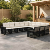 vidaXL Tuinbank Set 12 pcs Zwart en Crème Wit poly rattan