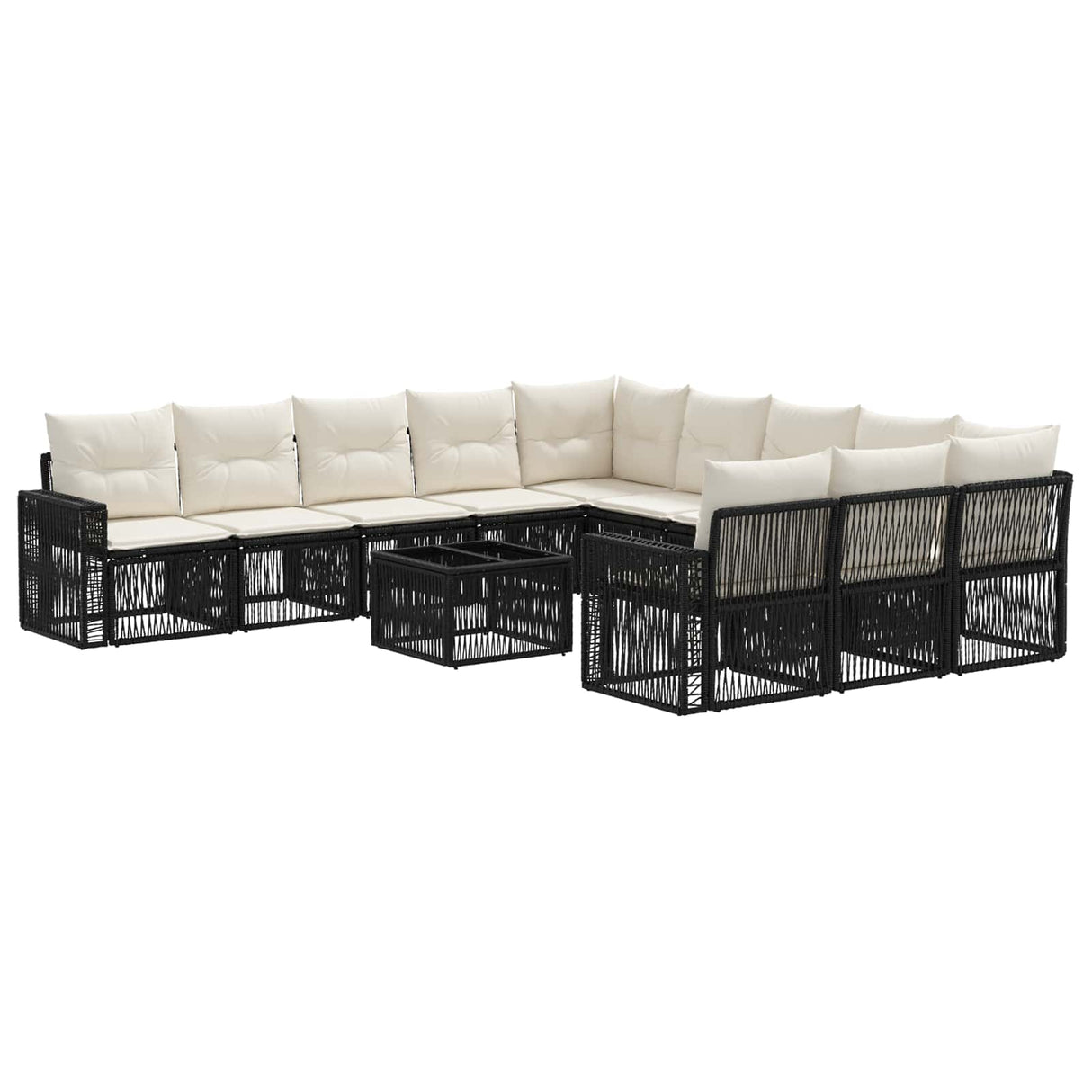 vidaXL Tuinbank Set 12 pcs Zwart en Crème Wit poly rattan