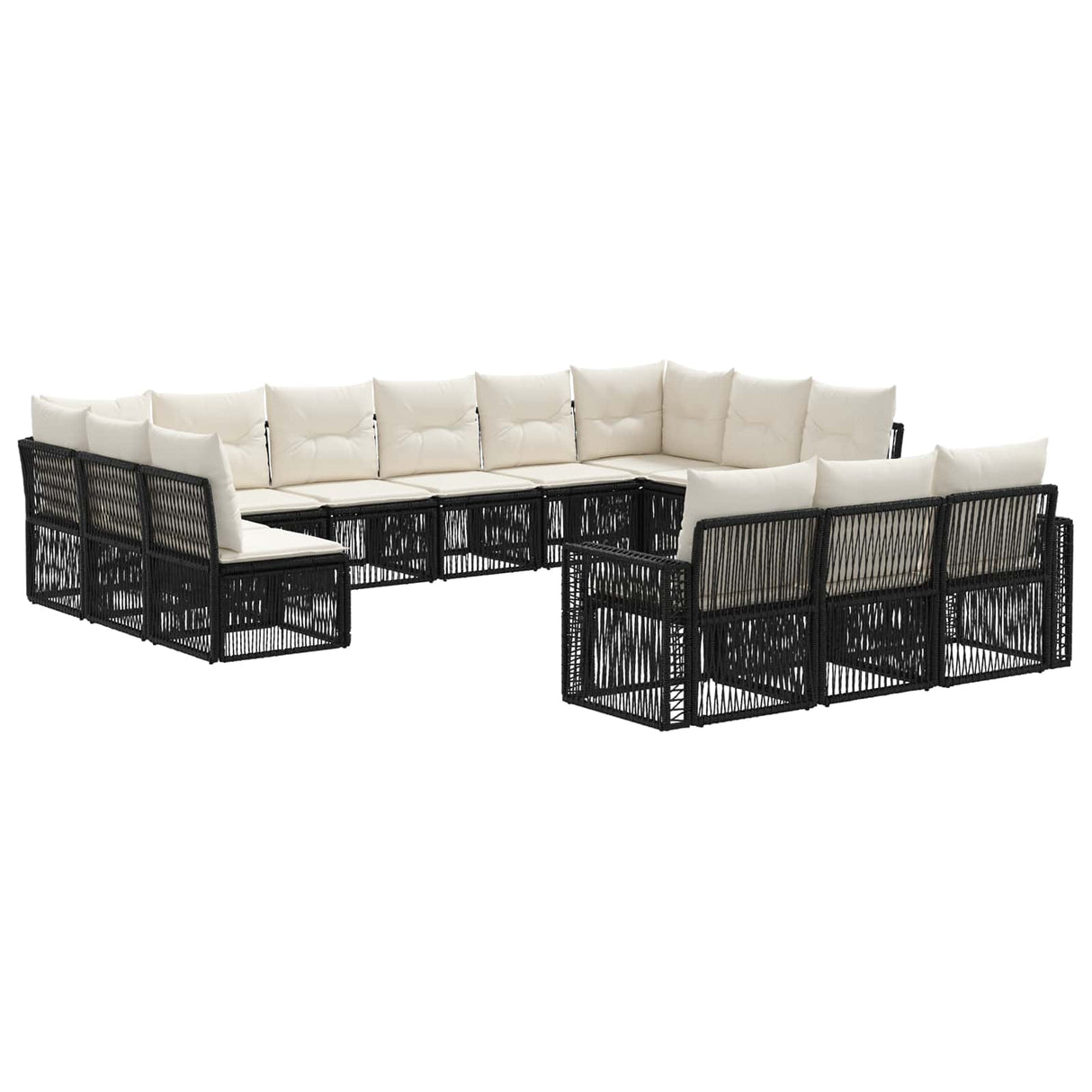 vidaXL Tuinbank Set 14 pcs Zwart en Crème Wit poly rattan
