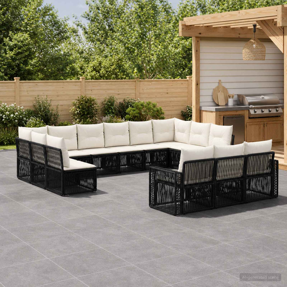 vidaXL Tuinbank Set 14 pcs Zwart en Crème Wit poly rattan