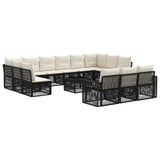 vidaXL Tuinbank Set 14 pcs Zwart en Crème Wit poly rattan