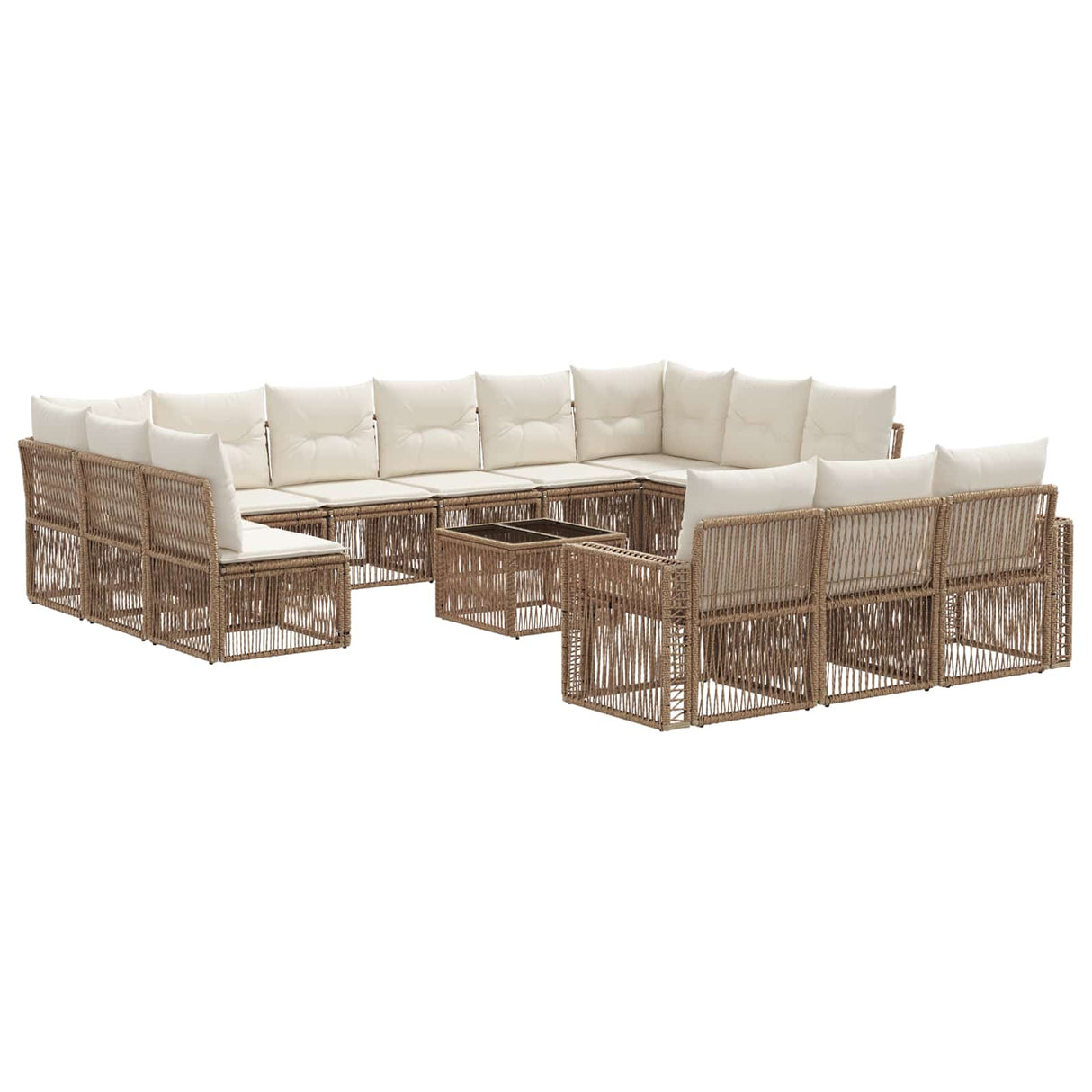 vidaXL Tuinbank Set 14 pcs Zwart en Crème Wit poly rattan