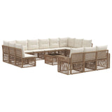 vidaXL Tuinbank Set 14 pcs Zwart en Crème Wit poly rattan