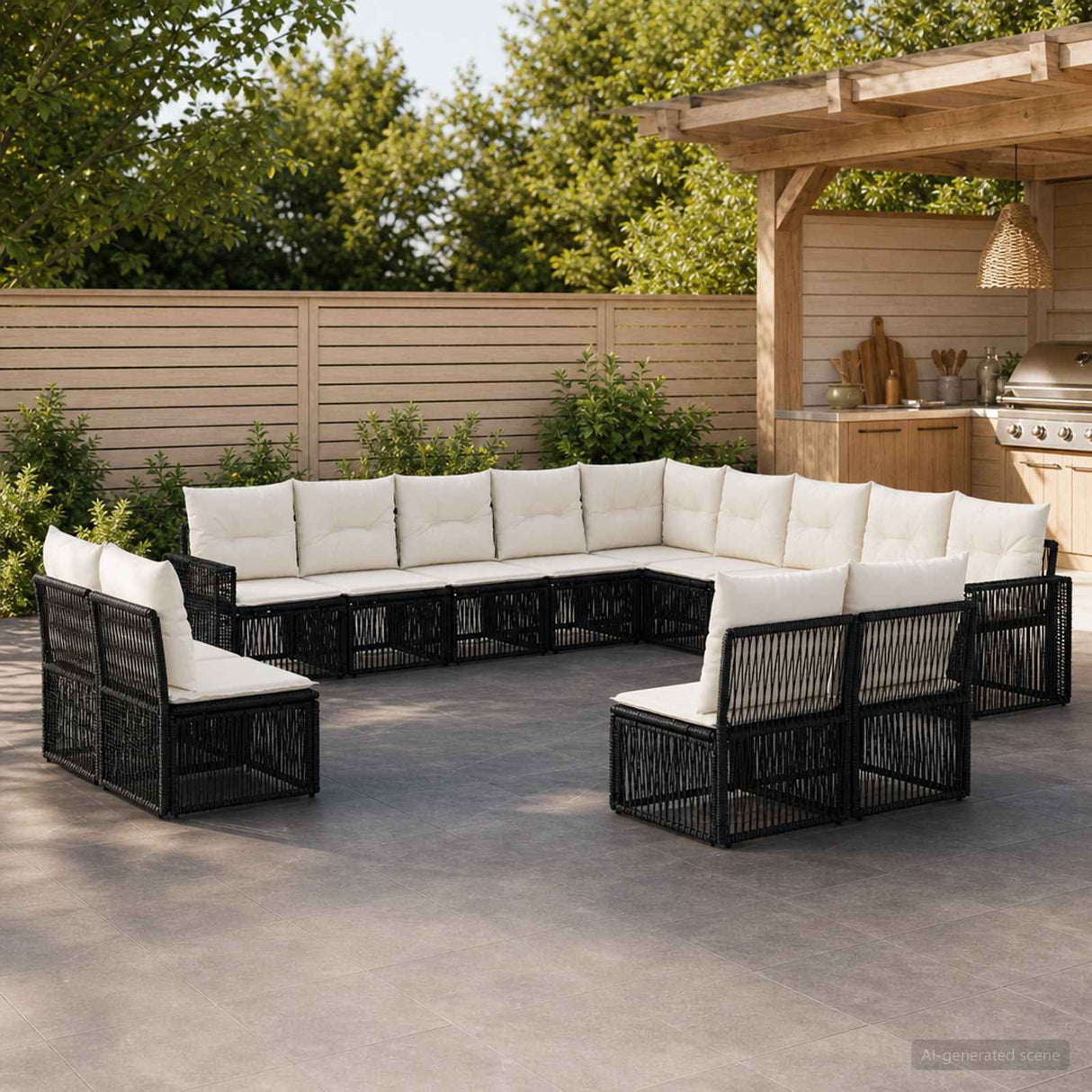 vidaXL Tuinbank Set 14 pcs Zwart en Crème Wit poly rattan