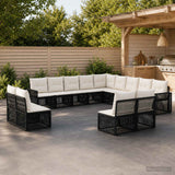 vidaXL Tuinbank Set 14 pcs Zwart en Crème Wit poly rattan
